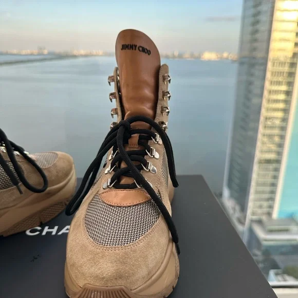 Jimmy Choo Beige and Black Star-Embellished Boots - Picture 7 of 13